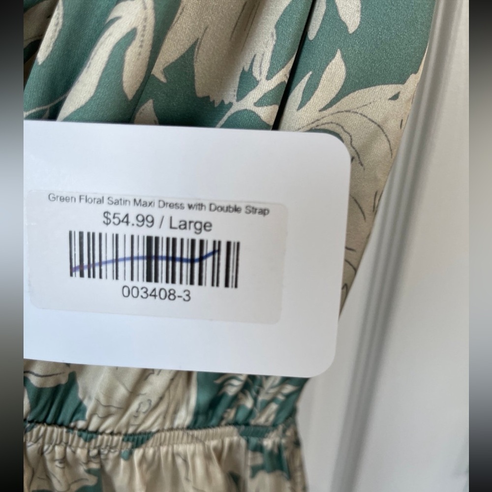 NEW FLORAL SATIN GREEN & CREAM MAXI DRESS WITH DOUBLE STRAPS - Picture 8 of 8